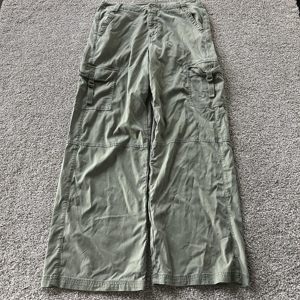 American Eagle Super High Rise Baggy Wide Leg Cargo Pants Womens 10 Long Green